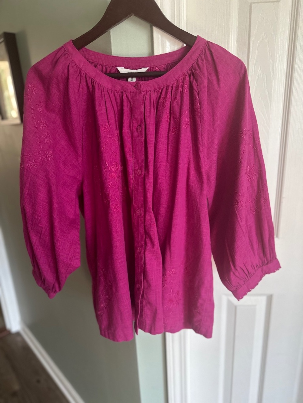 MARKS & SPENCER Cotton Embroidered Blouson Top - Fuchsia - US 14/ UK 18
